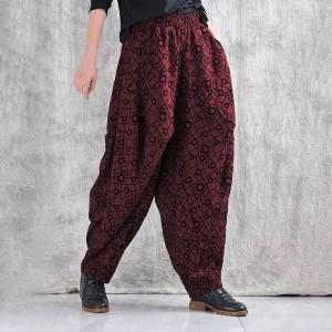 Dots Patchwork Winter Dark Red Elephant Pants