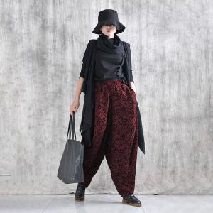 Dots Patchwork Winter Dark Red Elephant Pants