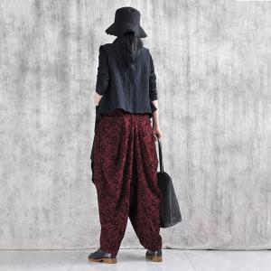 Dots Patchwork Winter Dark Red Elephant Pants