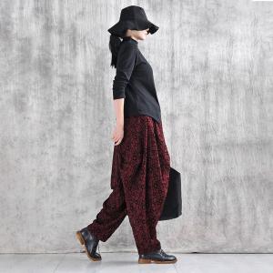 Dots Patchwork Winter Dark Red Elephant Pants