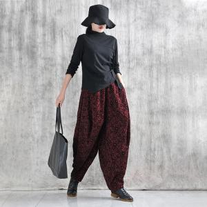 Dots Patchwork Winter Dark Red Elephant Pants