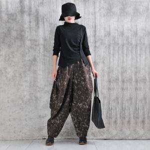 White Printed Coffee Baggy Yoga Pants