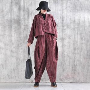 Red Plaids Long Sleeve Customized Short Coat