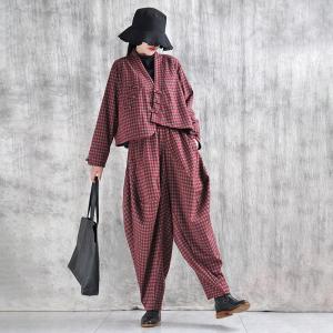 Red Plaids Long Sleeve Customized Short Coat