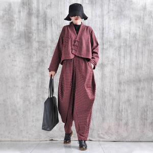 Red Plaids Long Sleeve Customized Short Coat