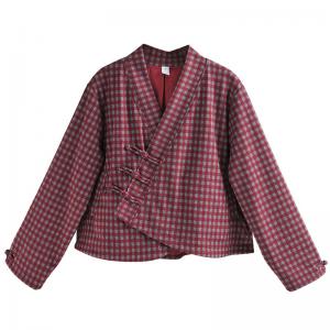 Red Plaids Long Sleeve Customized Short Coat