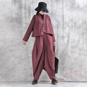 Red Plaids Long Sleeve Customized Short Coat