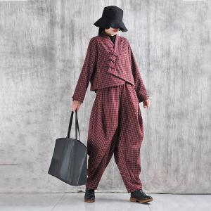 Casual Comfy Red Plaids Harem Pants