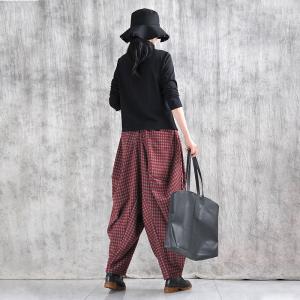 Casual Comfy Red Plaids Harem Pants