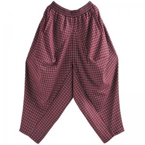 Casual Comfy Red Plaids Harem Pants
