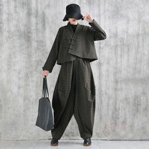 Oriental Chic Wool Blend Plaid Short Jacket Coat