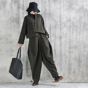 Oriental Chic Wool Blend Plaid Short Jacket Coat