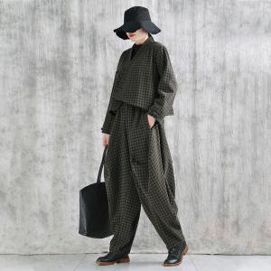 Oriental Chic Wool Blend Plaid Short Jacket Coat