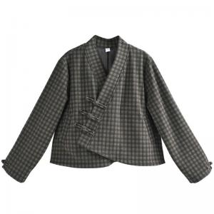 Oriental Chic Wool Blend Plaid Short Jacket Coat
