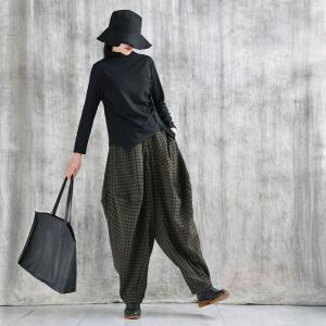 Fall Style Small Plaids Loose Designer Hammer Pants