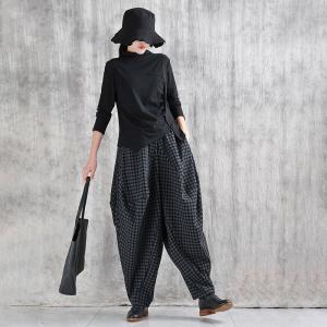 Unique Design Black Plaids Winter Baggy Pants