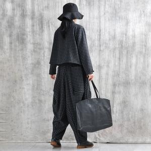 Unique Design Black Plaids Winter Baggy Pants