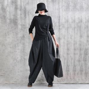 Unique Design Black Plaids Winter Baggy Pants