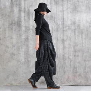 Unique Design Black Plaids Winter Baggy Pants