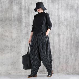 Unique Design Black Plaids Winter Baggy Pants