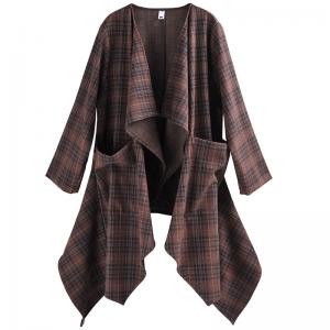 Customized Coffee Gingham Waterfall Cardigan