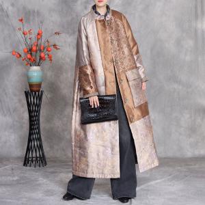 Printed Golden Glittering Plus Size Padded Coat