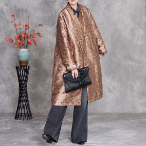 Oriental Buttons Glittering Elegant Midi Quilted Coat