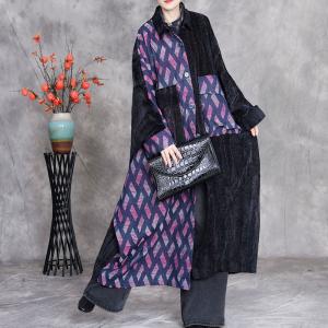 Blue Rhombus Bat Sleeves Large Black Shacket