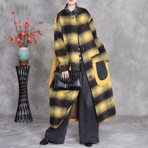 Business Office Chunky Striped Long Tweed Coat