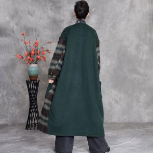 Business Office Chunky Striped Long Tweed Coat