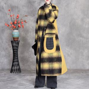 Business Office Chunky Striped Long Tweed Coat