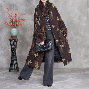 Yellow Butterfly Frog Buttons Coffee Fur Coat