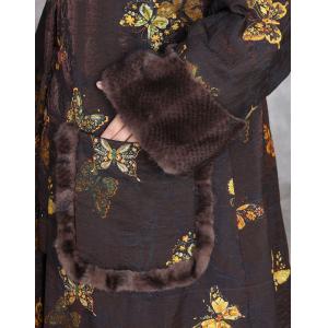 Yellow Butterfly Frog Buttons Coffee Fur Coat