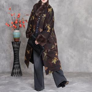 Yellow Butterfly Frog Buttons Coffee Fur Coat