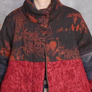 Red and Black Printed Midi Quilted Coat