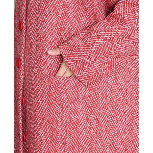 Button Down Wool Blend Red H-Shaped Coat