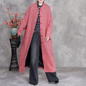 Button Down Wool Blend Red H-Shaped Coat