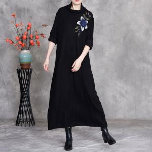 Stereo Applique Black Knitted Sweater Dress