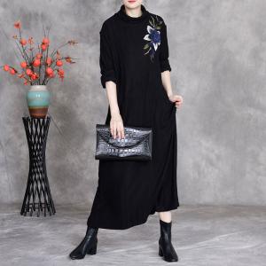 Stereo Applique Black Knitted Sweater Dress
