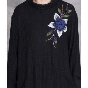Stereo Applique Black Knitted Sweater Dress