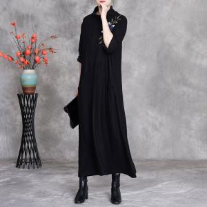 Stereo Applique Black Knitted Sweater Dress