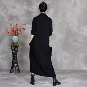 Stereo Applique Black Knitted Sweater Dress