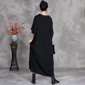 V-Neck Half Sleeves Loose Black Dress