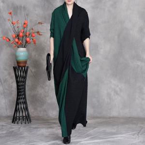 Green and Black Front Cross Maxi Dress
