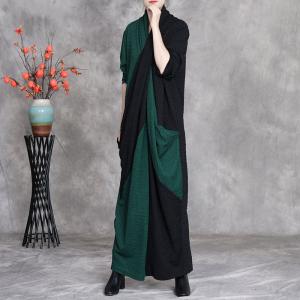 Green and Black Front Cross Maxi Dress