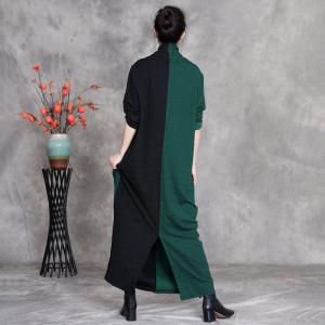 Green and Black Front Cross Maxi Dress
