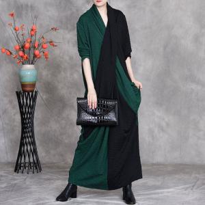 Green and Black Front Cross Maxi Dress