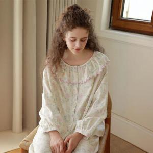 Peter Pan Collar Long Sleeves Floral Pajamas Sets