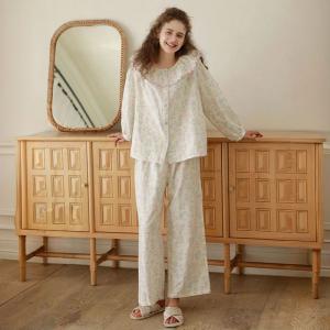 Peter Pan Collar Long Sleeves Floral Pajamas Sets