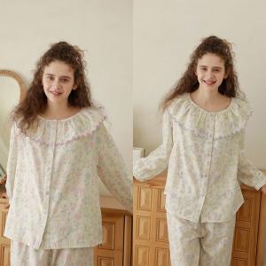 Peter Pan Collar Long Sleeves Floral Pajamas Sets